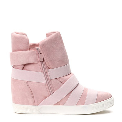 Różowe sneakersy na krytym koturnie z ozdobnymi paskami Petiena - Obuwie