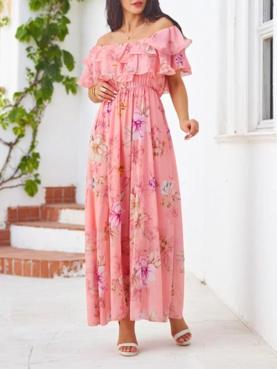 Royalfashion Női V-nyakú ruhája rövid ujjakkal, vegyes virágmintával