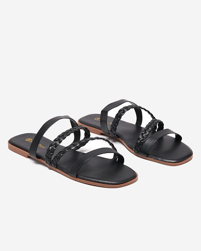 OUTLET Fekete eco-bőr női csíkos papucs Boresi - Lábbeli