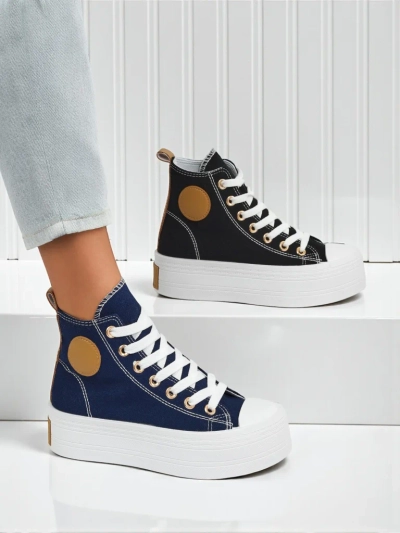 Adelina Capri Granatowe Trampki Damskie na Płaskiej Platformie 4,5cm