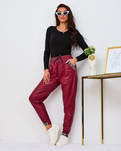 Royalfashion Laza női eko bőrnadrág bordó színben
