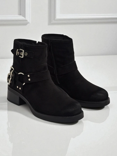 Valtos női öko velúr bokacsizma csatokkal