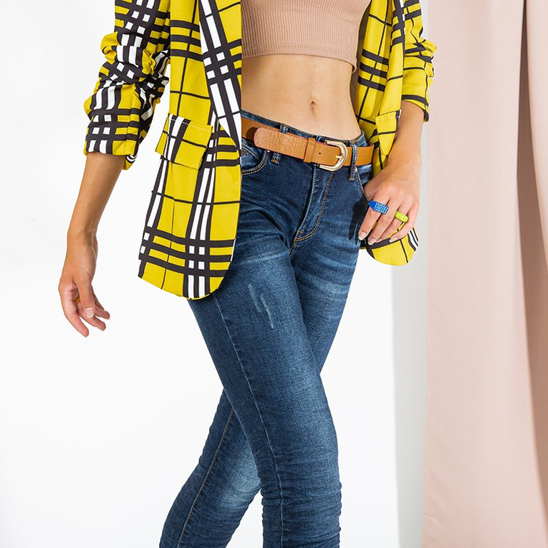 Sötétkék nadrág övvel a nők számára - Ruházat