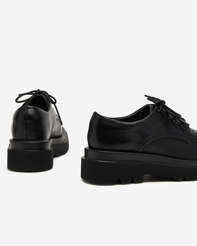 Fekete női ökobőr cipő Gerin fűzéssel - Lábbeli