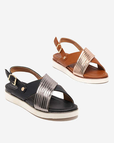 Fekete női szandál ezüst övvel Gerii- Cipők