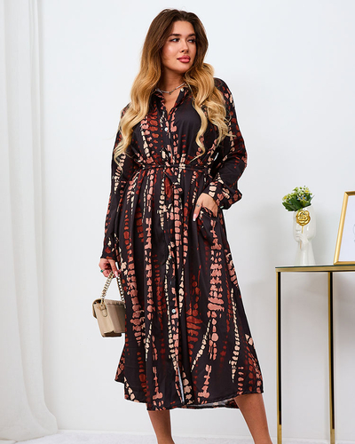 Royalfashion Fekete és barna mintás női maxiruha