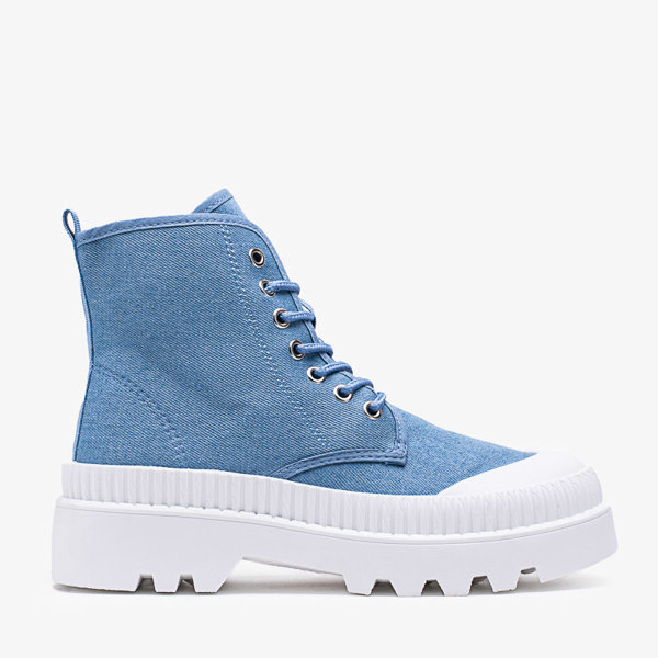 OUTLET Kék női csizma lapos sarkú Roulle - Lábbeli