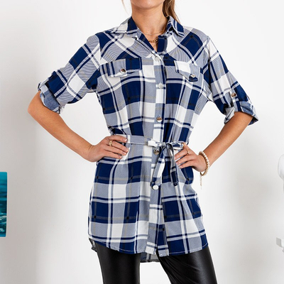 Női sötétkék kockás ing tunika - Ruházat