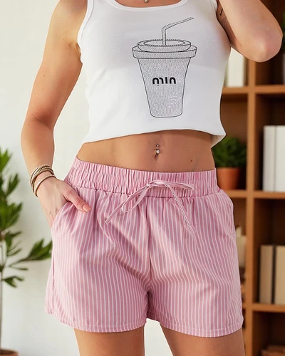 Royalfashion Női rövidnadrág, elasztikus derékkal és zsinórral, csíkos mintával