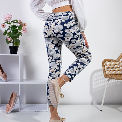 Női sötétkék virágos nadrág - Ruházat