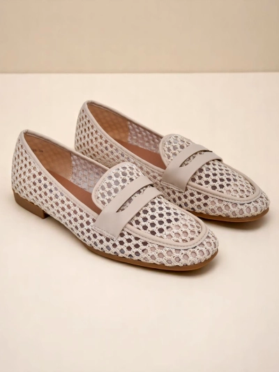 Royalfashion Primavera Aelia bézs mokaszin mandula orral, szövetből
