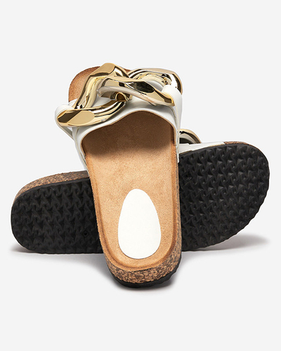 OUTLET Női fehér papucs díszítéssel a Fixci- Footwearnél