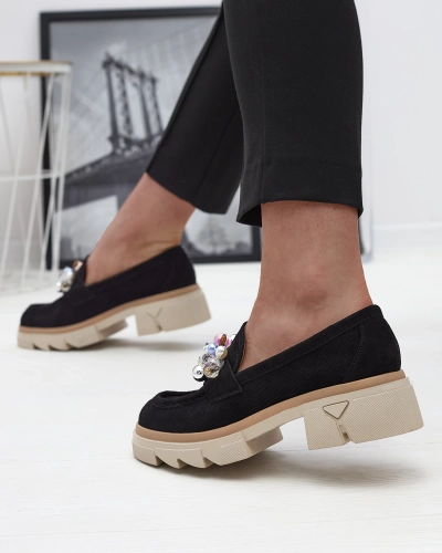 Női fekete áttört mokaszin Peloga- Footwear