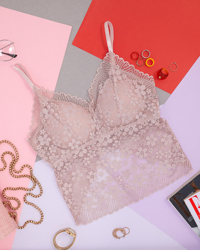 Női rózsaszín púderes csipke bralette melltartó - Fehérnemű