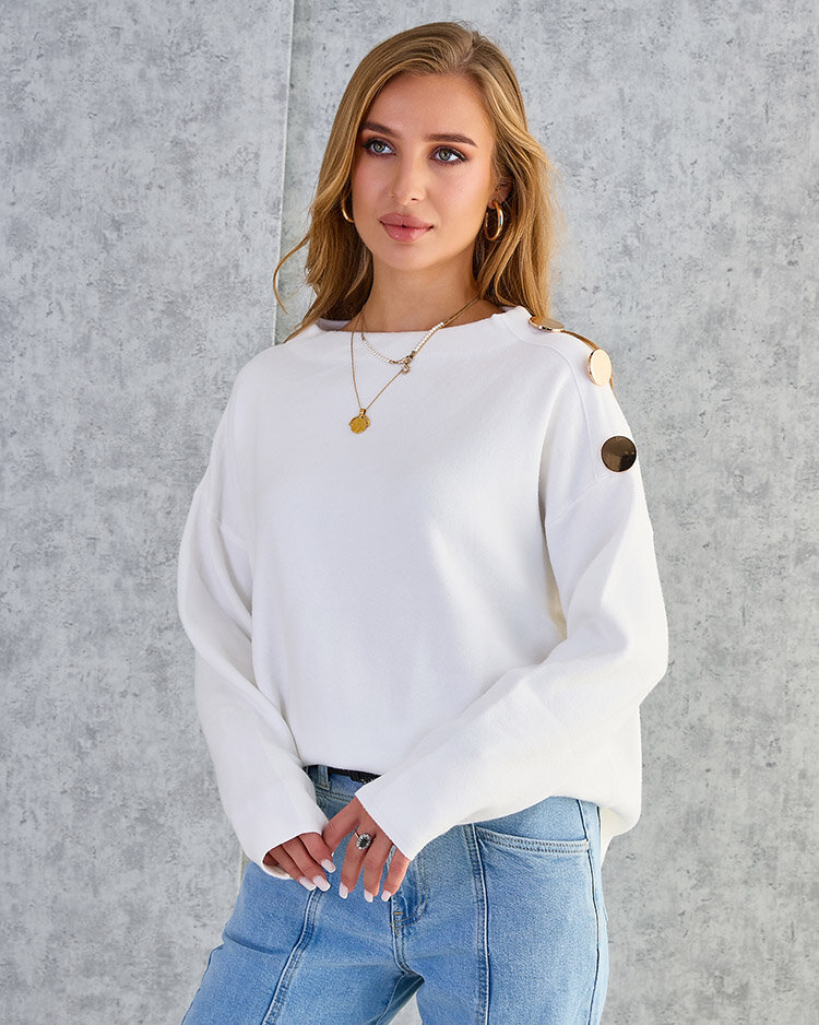 Royalfashion Vékony női pulóver válldíszítéssel