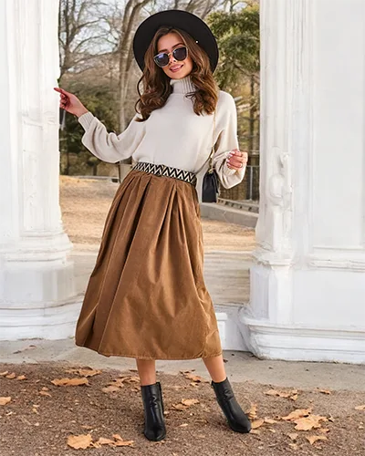 Royalfashion Női velúr midi szoknya