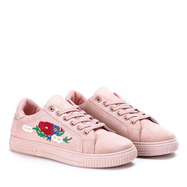 Różowe tenisówki z haftem Allison - Obuwie