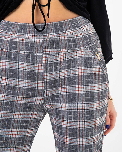 Női kockás tregging piros cérnával - Ruházat