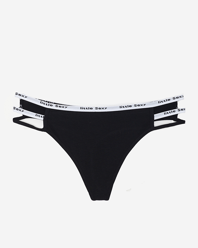 Női fekete pamut tangabugyi csíkokkal - Fehérnemű