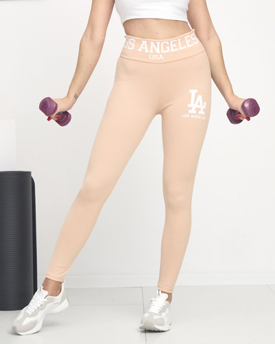 Női púderes bordás leggings fehér felirattal - Ruházat