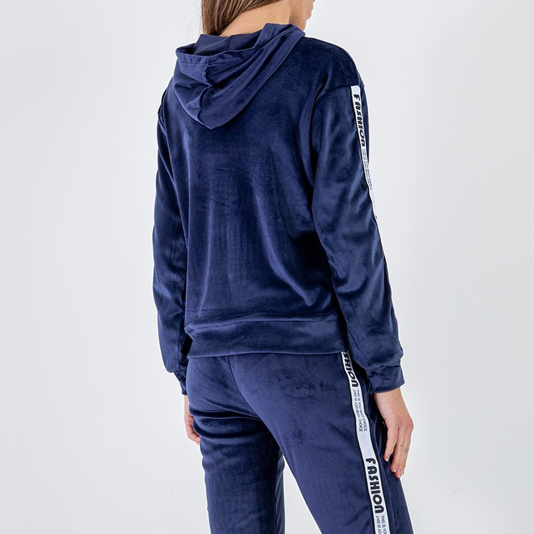 Női sötétkék pulóver szett csíkokkal - Ruházat