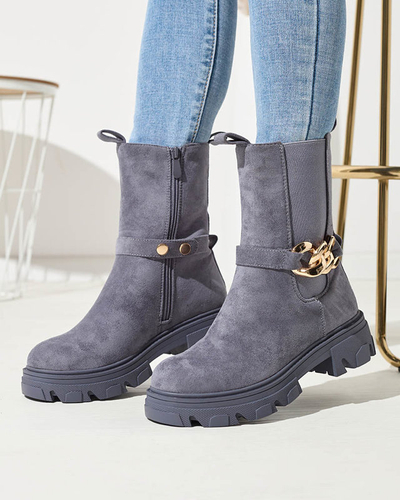 Női kék öko-szarvasbőr csizma lánccal Mefrika- Lábbeli