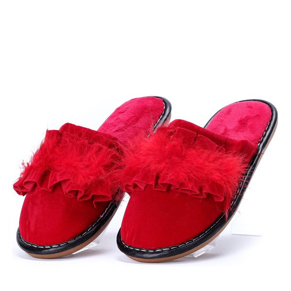 Czerwone kapcie z falbanką Lucille - Obuwie