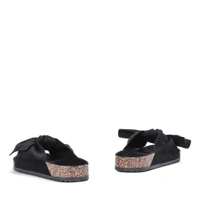 Czarne klapki z kokardką Nivie - Obuwie