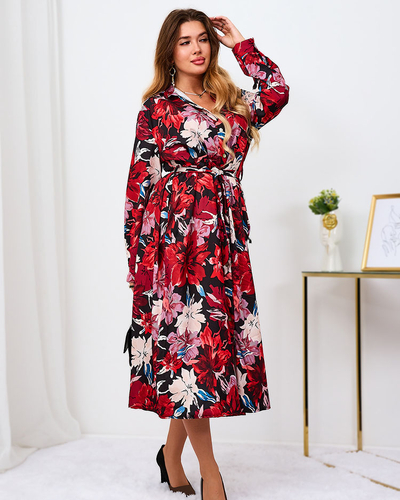 Royalfashion Piros és bordó mintás női maxiruha