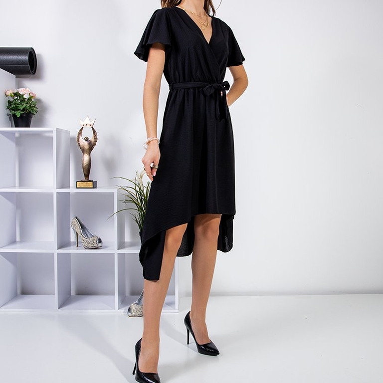 Fekete aszimmetrikus térdig érő ruha - Ruházat