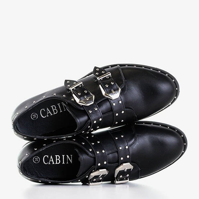 Czarne półbuty damskie z dżetami Queen - Obuwie