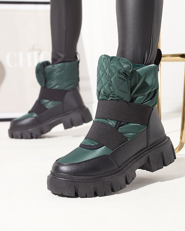 Női hócsizma lapos talppal, fekete és zöld színben Ferory- Footwear