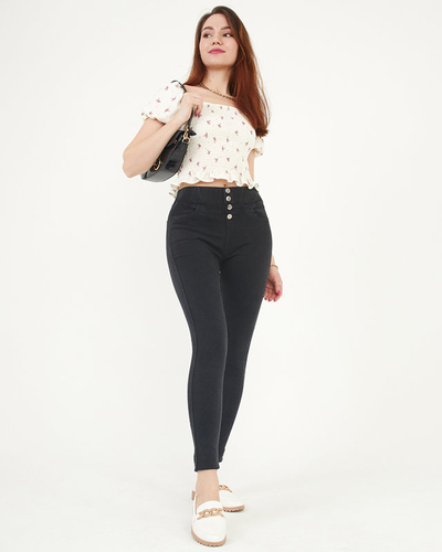 Női fekete tregging díszgombokkal - Ruházat