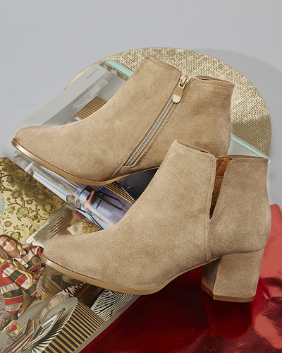 Bézs színű női kivágott posztócsizma Amalan- Lábbeli