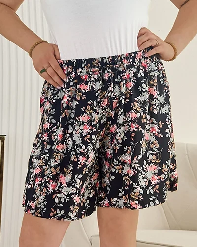 Royalfashion Női szövet rövidnadrág virágokkal PLUS SIZE