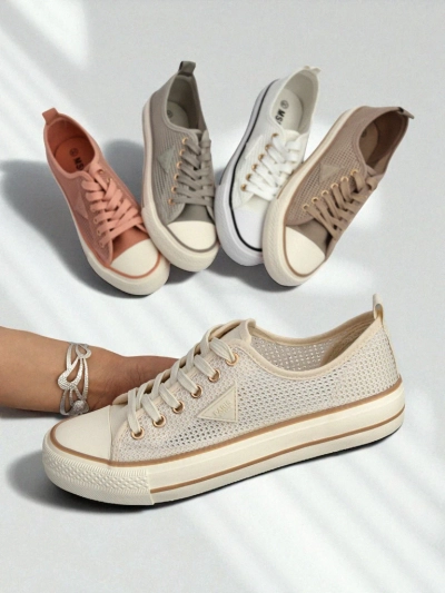 Aurelia Beige - női szövet tornacipő lapos, 3 cm-es talpon