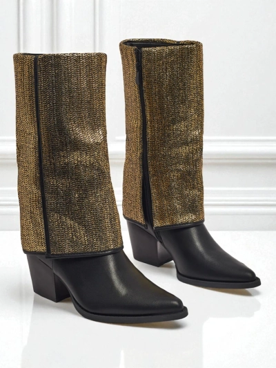 Női eco bőr bokacsizma vastag sarokkal, díszes Virelia felsőrésszel