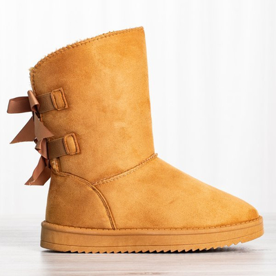 Brązowe śniegowce mukluki z kokardkami Snowy - Obuwie