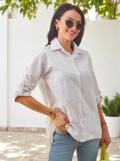 Royalfashion Női pamut csíkos ing alsó kötéssel