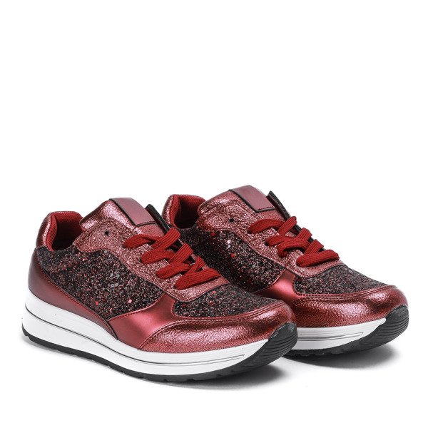 Bordowe buty sportowe z brokatem Ronnie - Obuwie