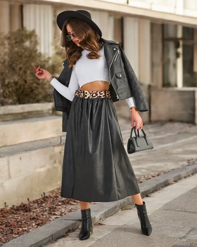 Royalfashion Női midi szoknya öko bőrből