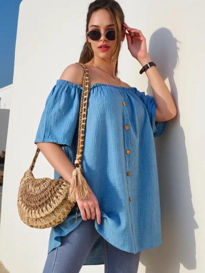 Royalfashion női pamut blúz spanyol stílusban díszes gombokkal