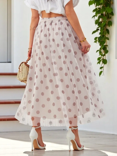 Royalfashion Női közép-hosszú viszkóz szoknya tüll pöttyökkel
