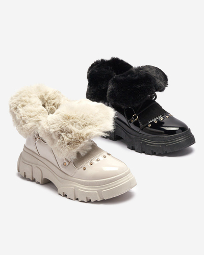Fekete női fűzős hócsizma Fentes- Footwear