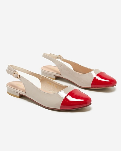OUTLET Bézs és piros női balerinák nyitott sarokkal Eleaxi - Cipők