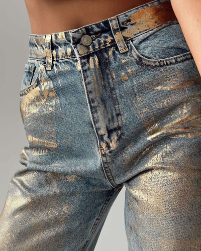 Royalfashion Női széles farmer arany csillogással