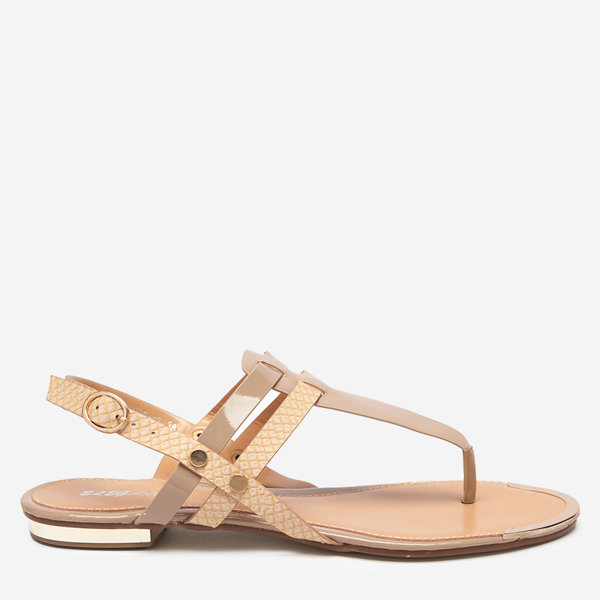 OUTLET Bézs színű női szandál, lakkozott flip-flop Abika-Footwear dombornyomással