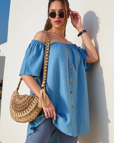 Royalfashion női pamut blúz spanyol stílusban díszes gombokkal