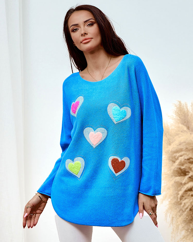 Royalfashion Vékony női pulóver szívekkel