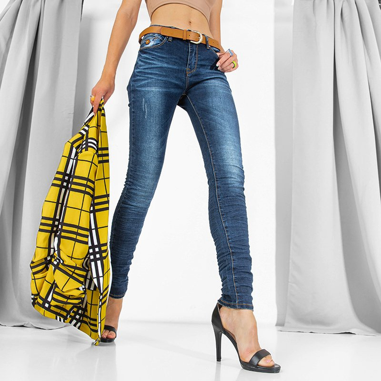 Sötétkék nadrág övvel a nők számára - Ruházat